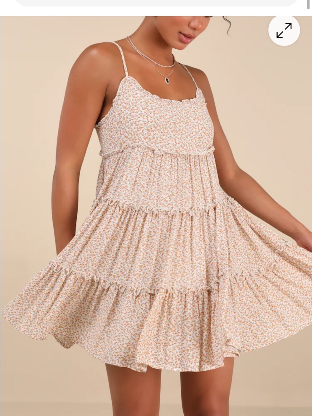 Lulu's Cream Mini Dress with Peach Floral Print
